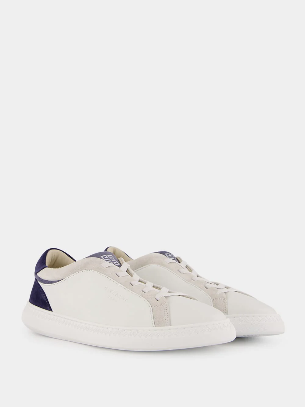 White & Blue G Set Leather and Suede Sneakers - Image 3