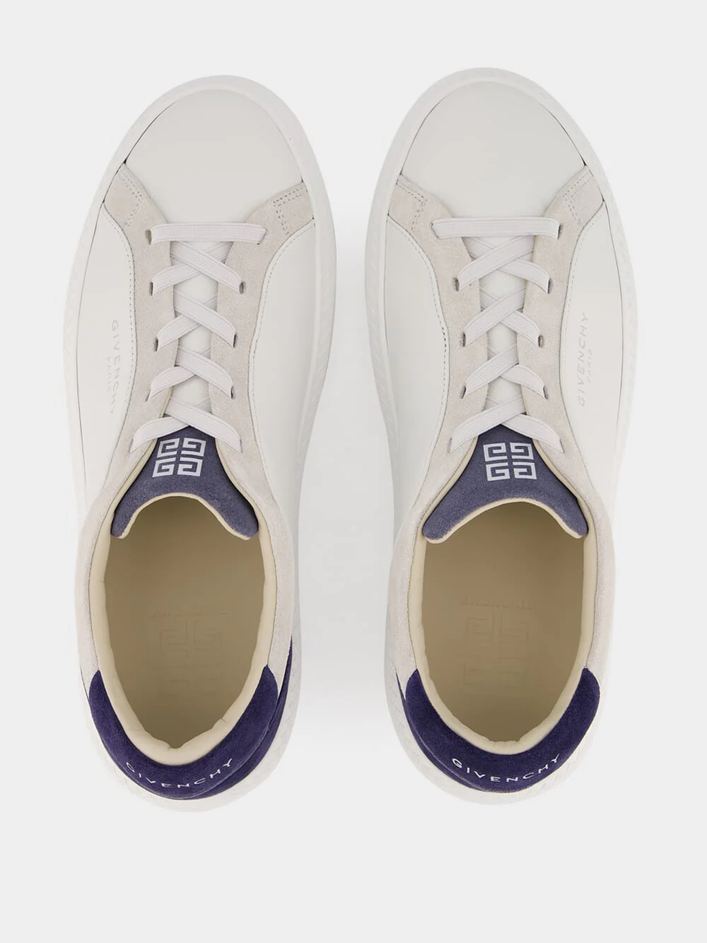 White & Blue G Set Leather and Suede Sneakers - Image 4