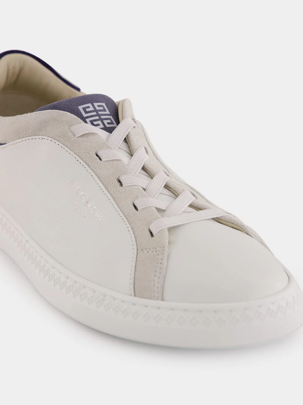 White & Blue G Set Leather and Suede Sneakers - Image 7