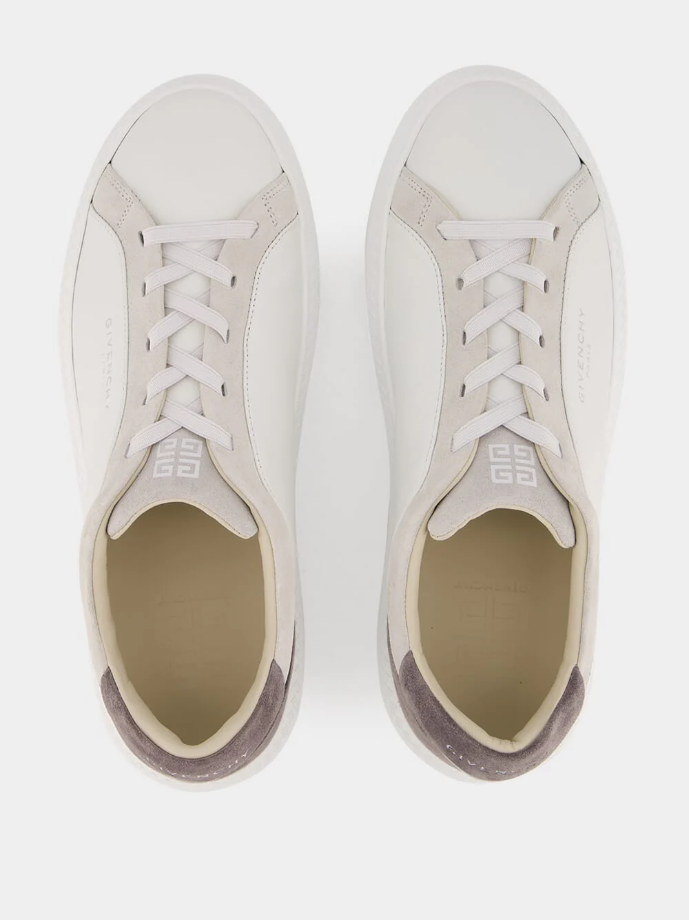 White & Grey G Set Leather and Suede Sneakers - Image 4