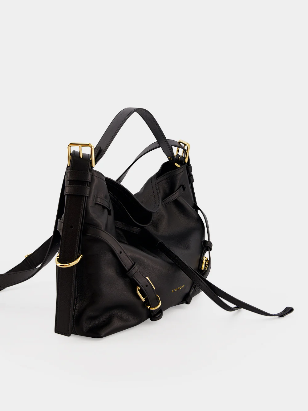 Black Small Voyou Leather Bucket Bag - Image 4