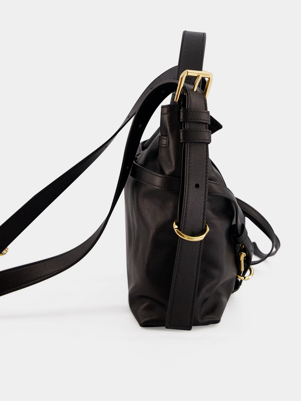 Black Small Voyou Leather Bucket Bag - Image 5