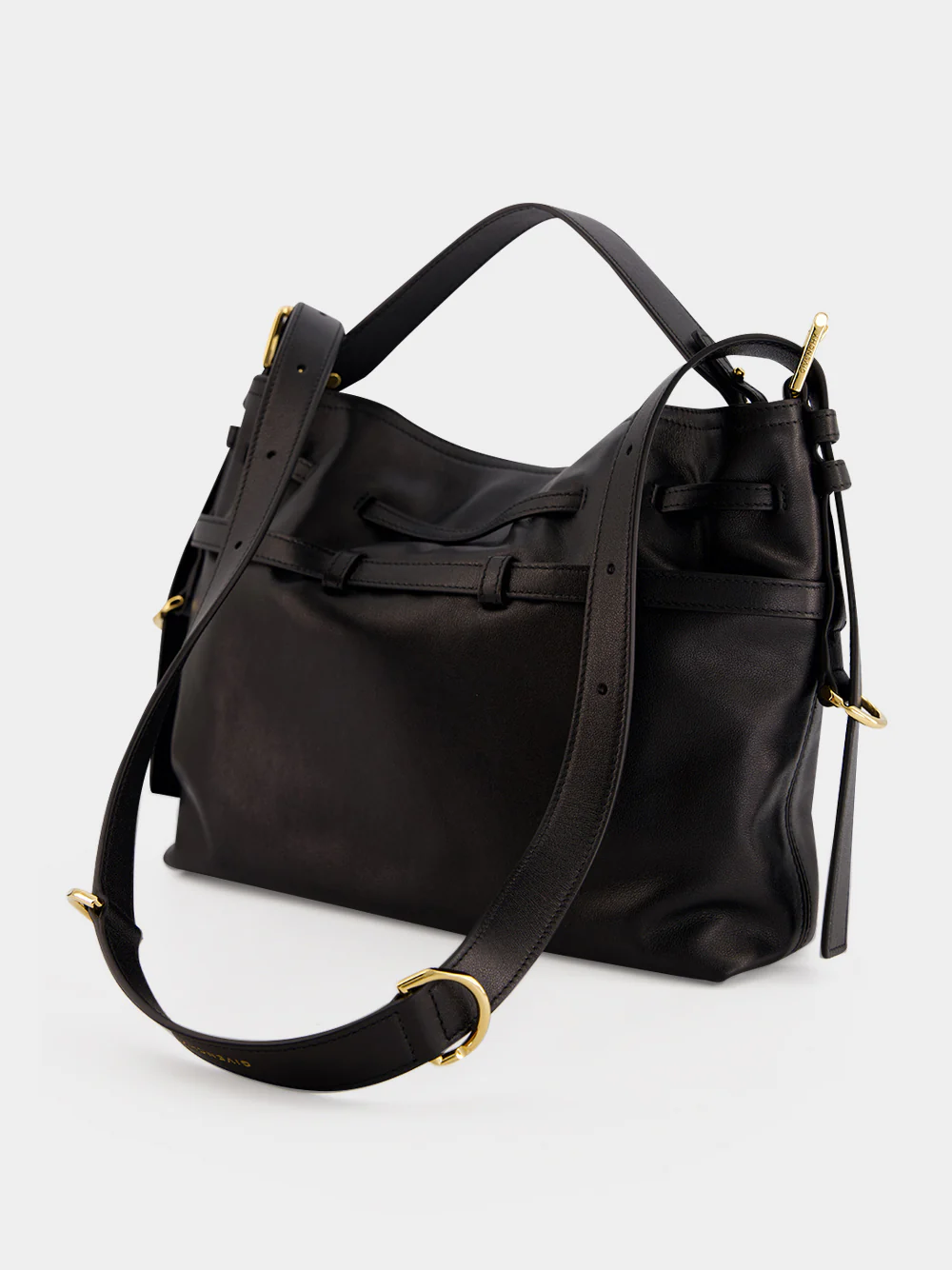 Black Small Voyou Leather Bucket Bag - Image 6