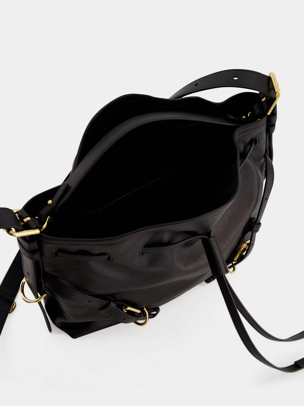 Black Small Voyou Leather Bucket Bag - Image 7
