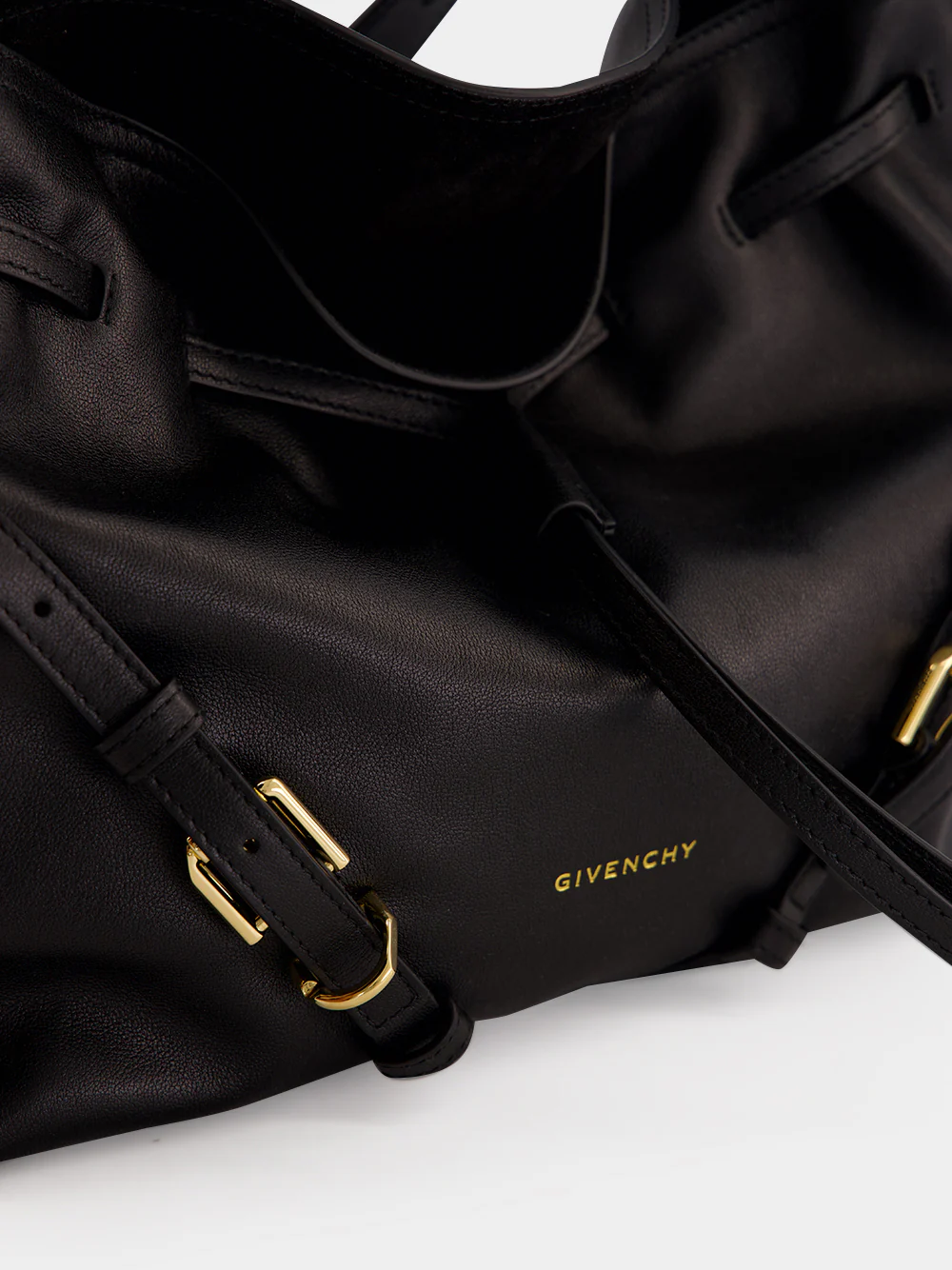 Black Small Voyou Leather Bucket Bag - Image 8