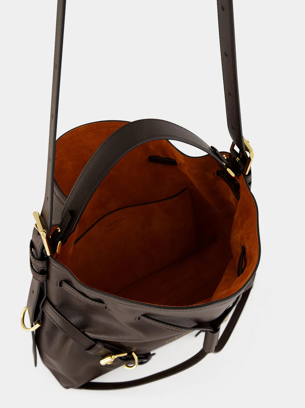 Chocolate Small Voyou Bucket Bag in Shiny Leather - Image 6