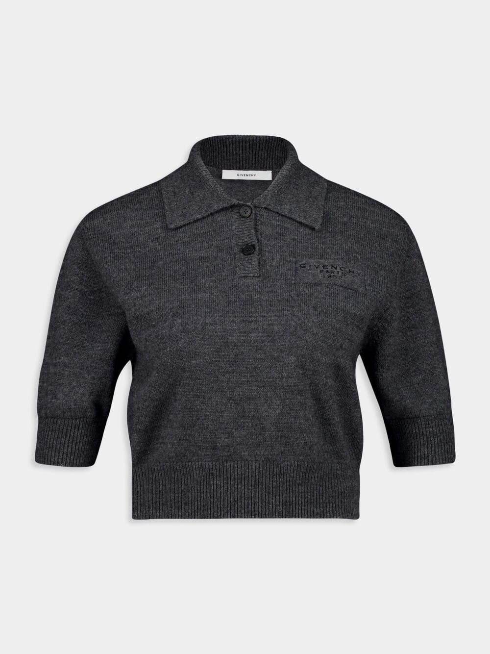 Slate Wool-Blend Embroidered Polo Top