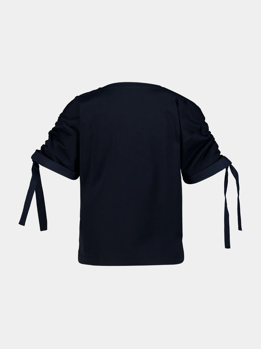 Navy Gathered Sleeve Cotton T-Shirt - Image 2