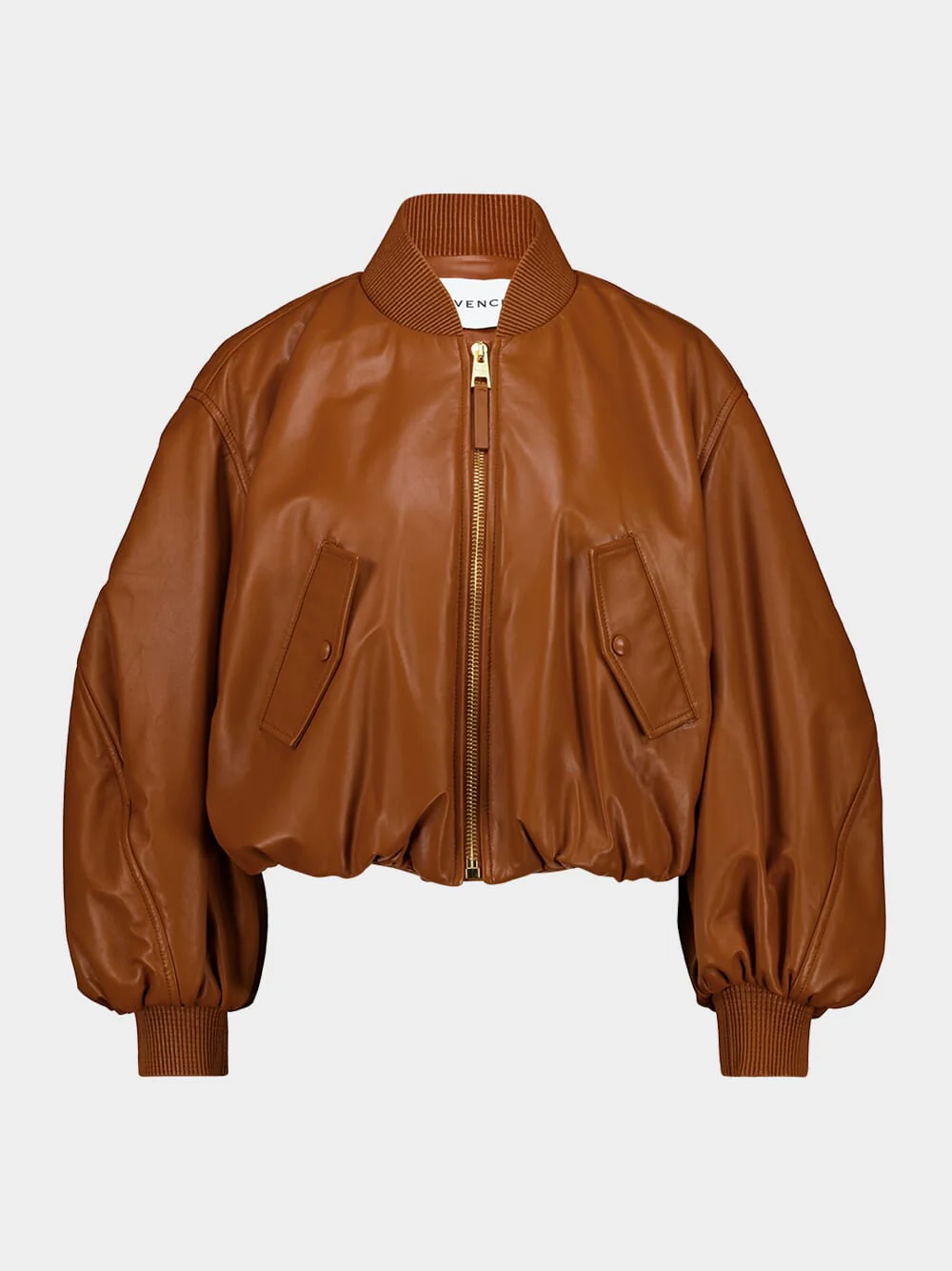 Tan Cropped Cocoon Bomber in Nappa Leather