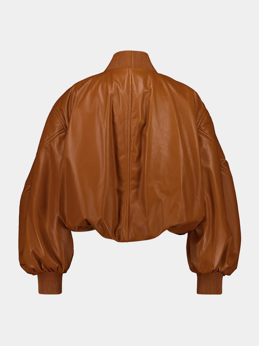 Tan Cropped Cocoon Bomber in Nappa Leather - Image 3
