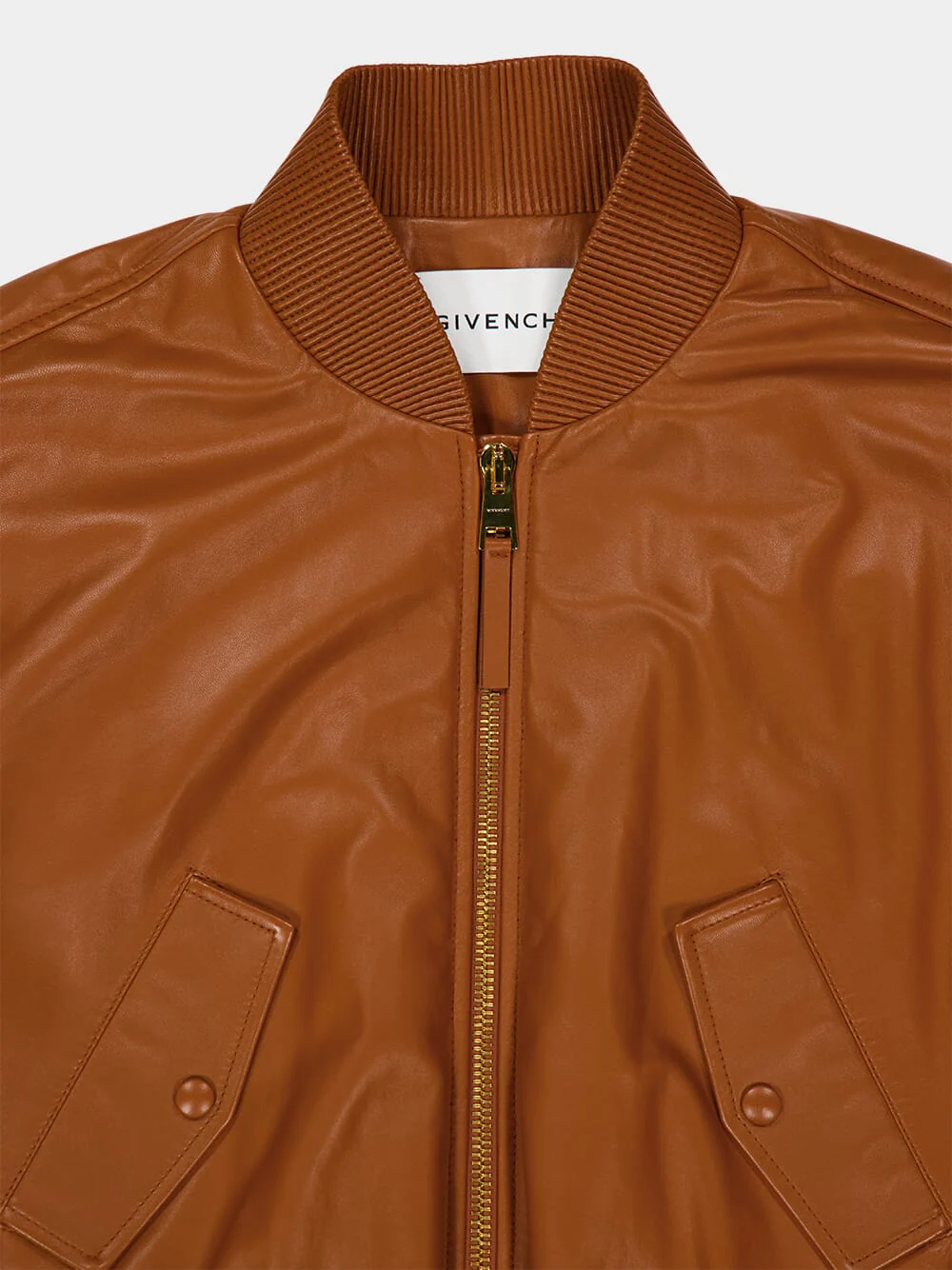 Tan Cropped Cocoon Bomber in Nappa Leather - Image 5