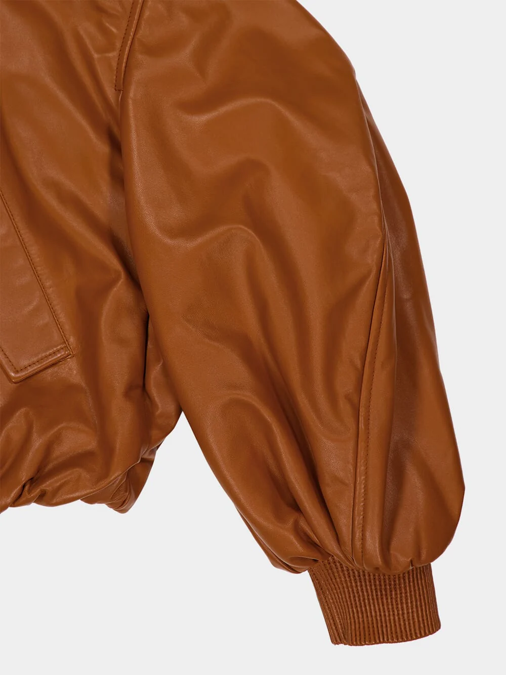Tan Cropped Cocoon Bomber in Nappa Leather - Image 6