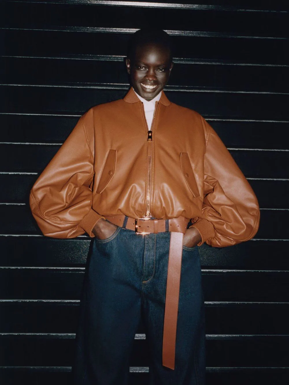 Tan Cropped Cocoon Bomber in Nappa Leather - Image 7