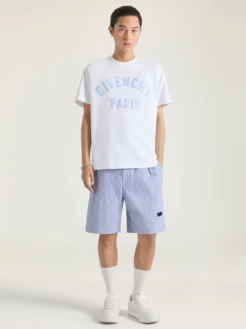 White and Blue Logo Embroidered T-Shirt