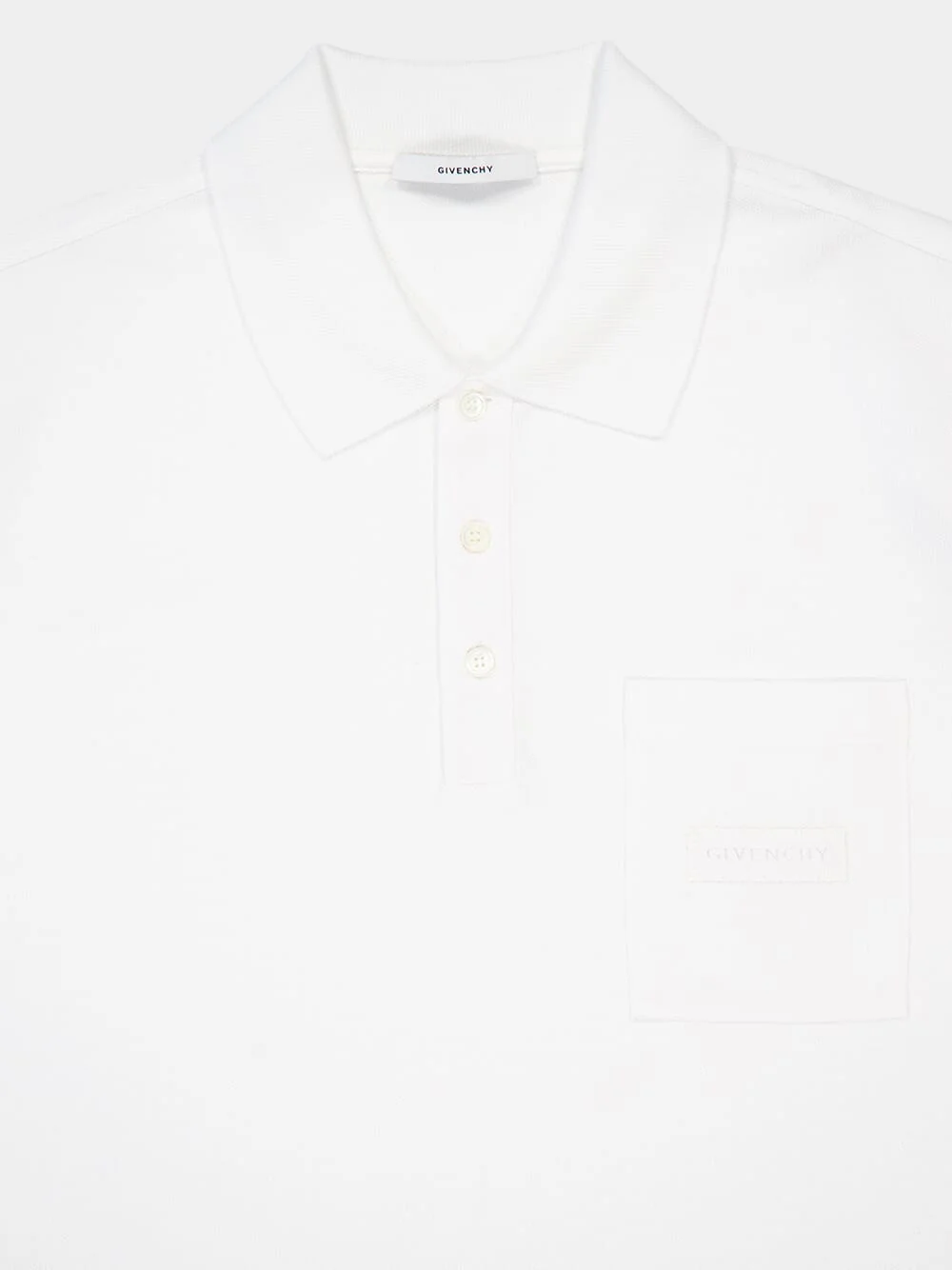 White Cotton Polo with Chest Pocket - Image 3
