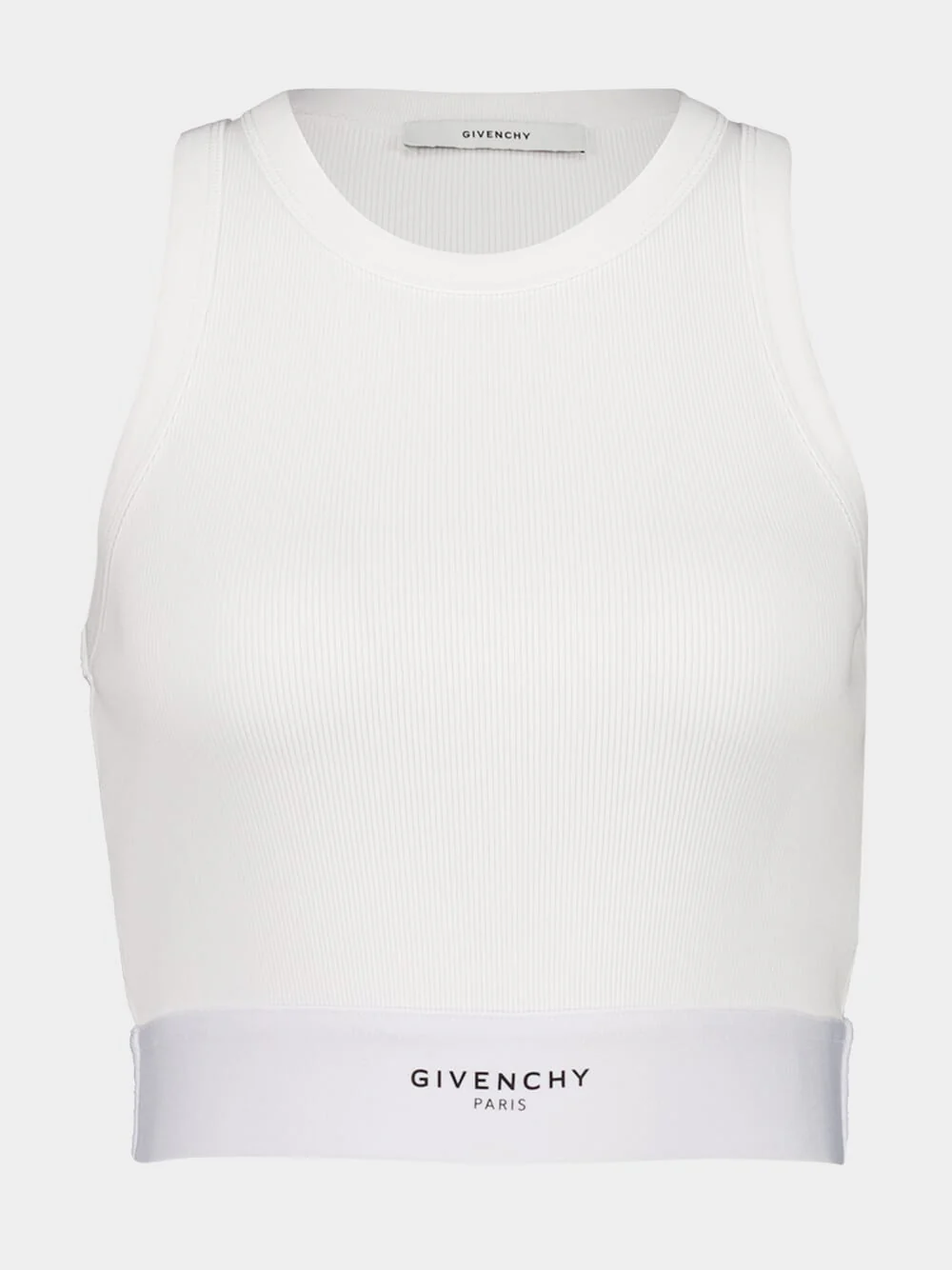 White Cropped Tank Top with Logo Band