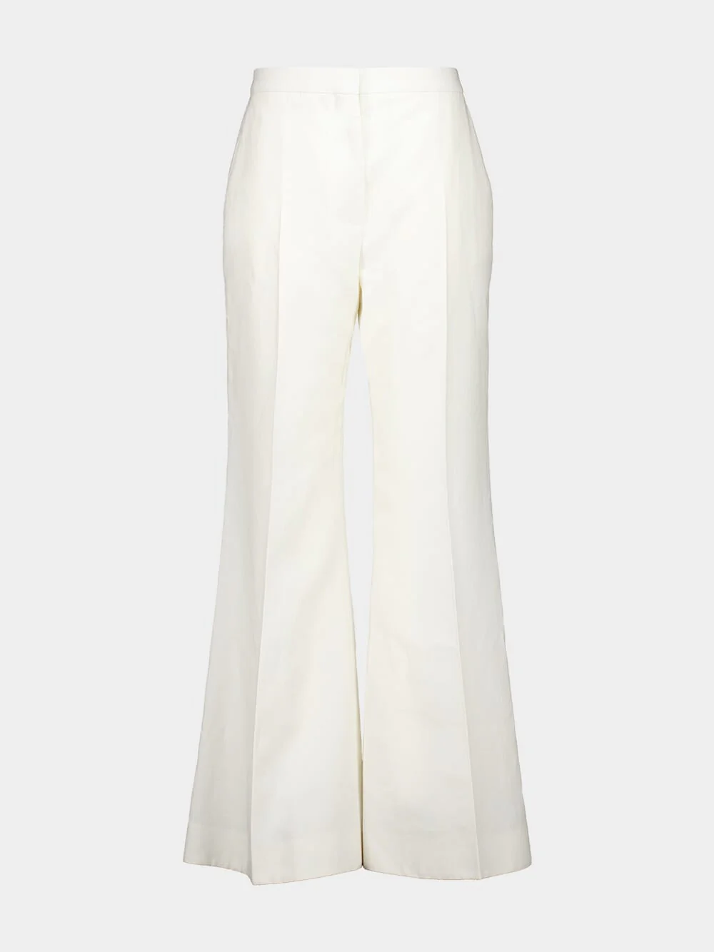 White Flared Linen Canvas Trousers