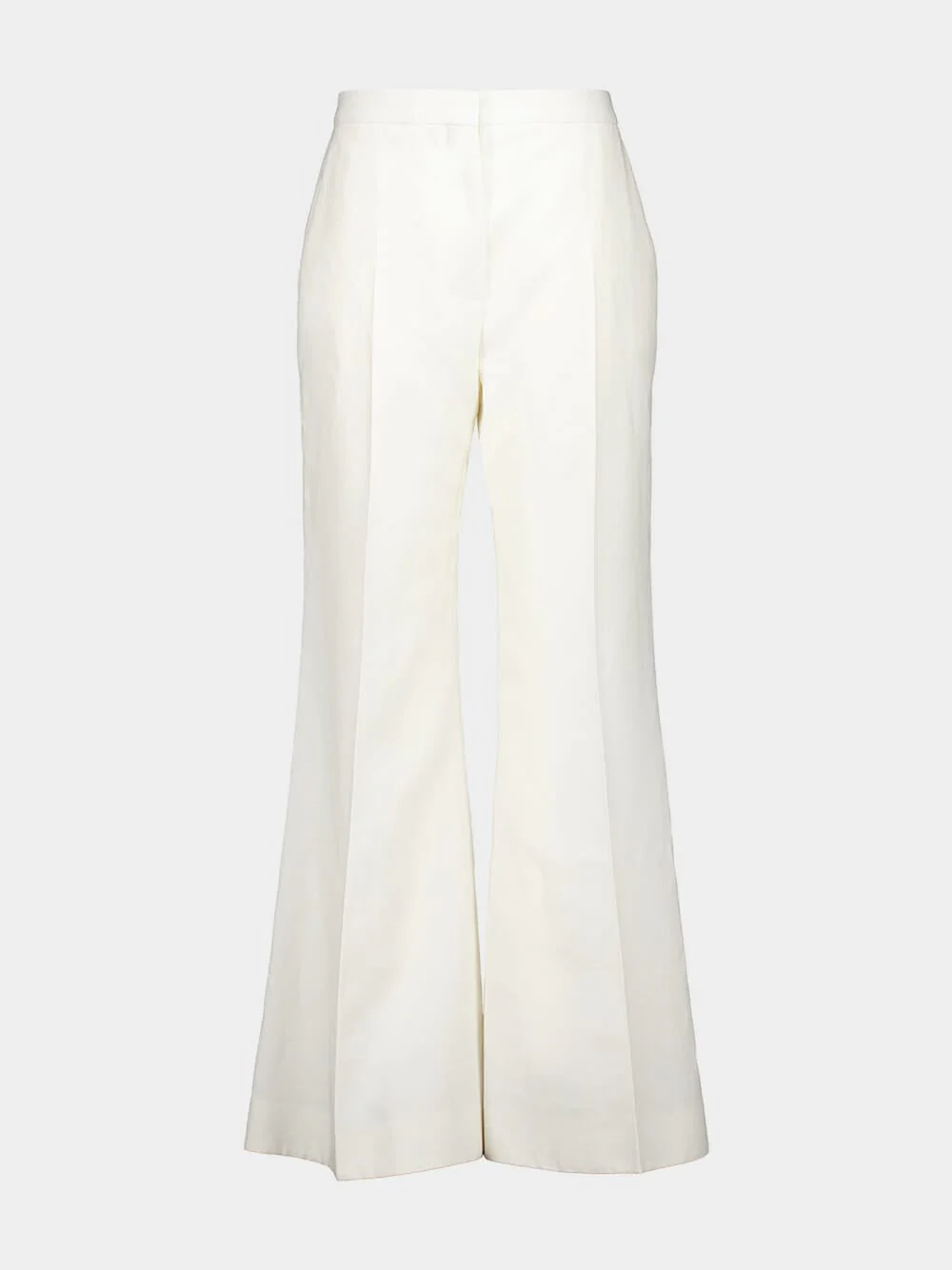 White Flared Linen Canvas Trousers - Image 5