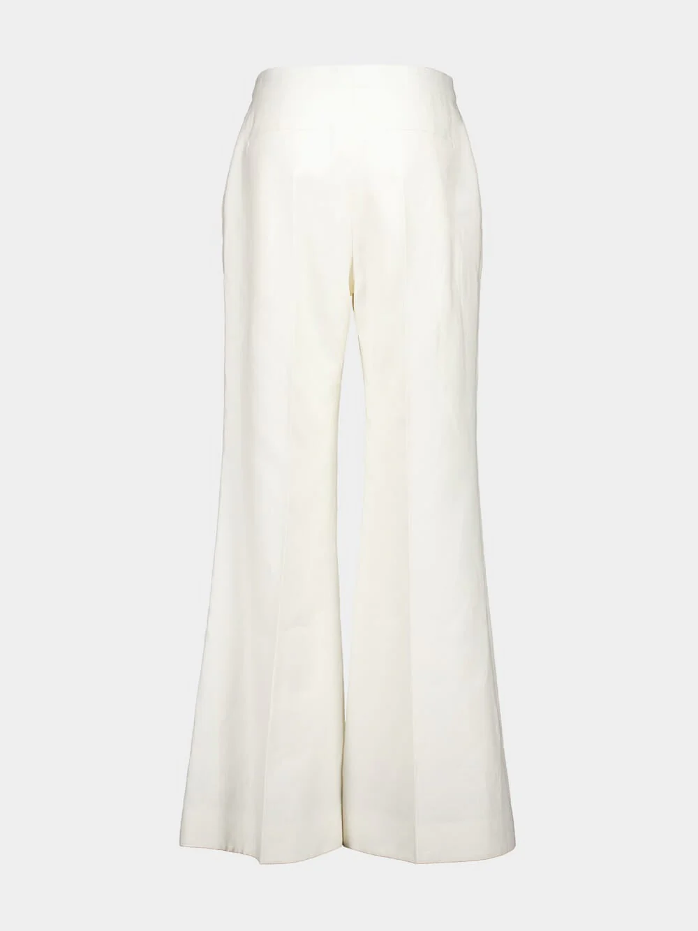 White Flared Linen Canvas Trousers - Image 6