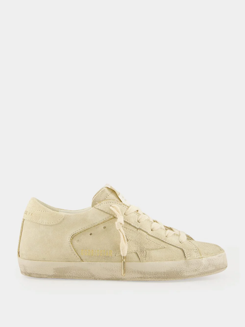 Eggnog Suede Superstar Sneakers with Glitter