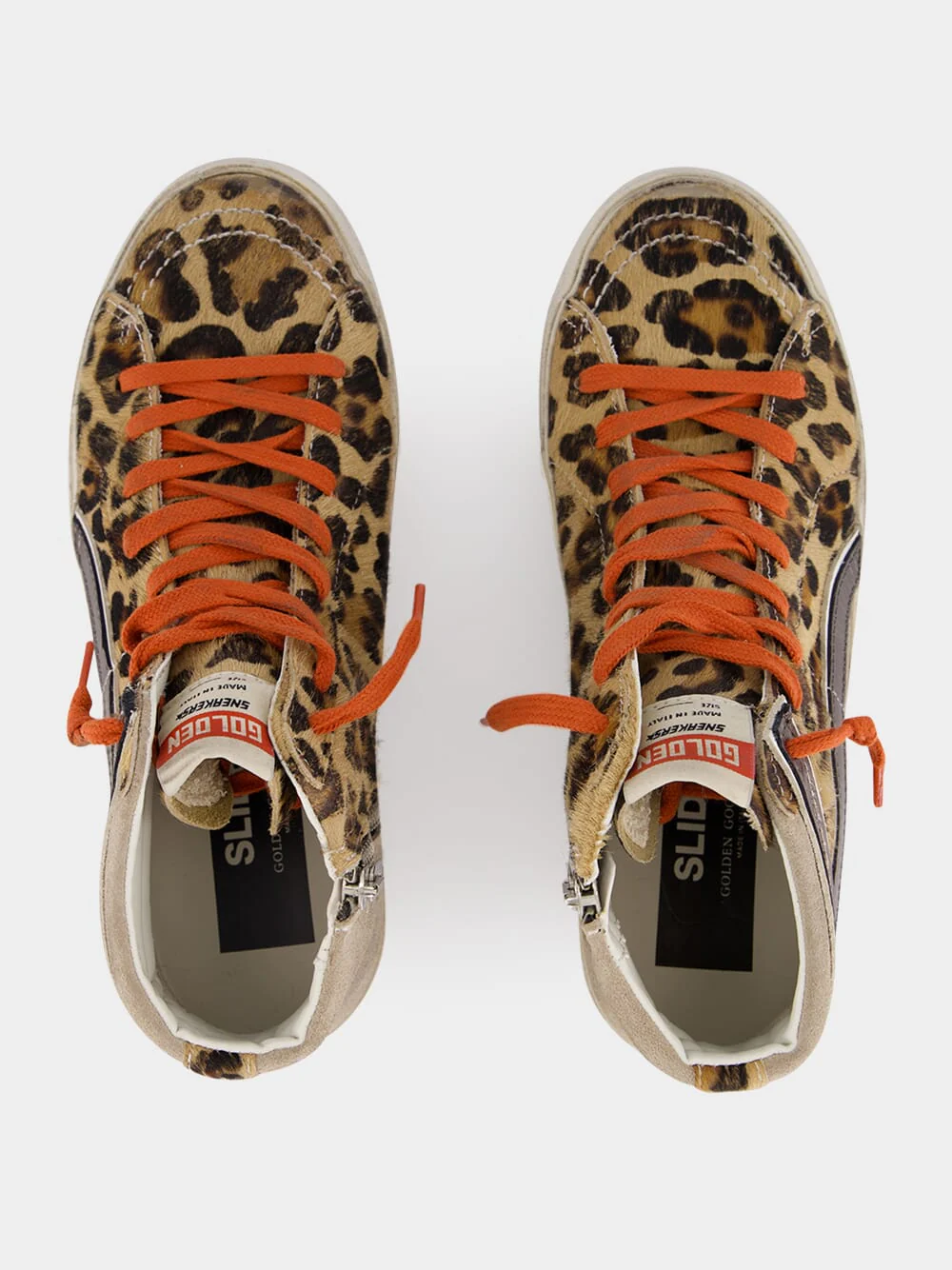 Leopard Print Slide Sneakers with Orange Laces - Image 4