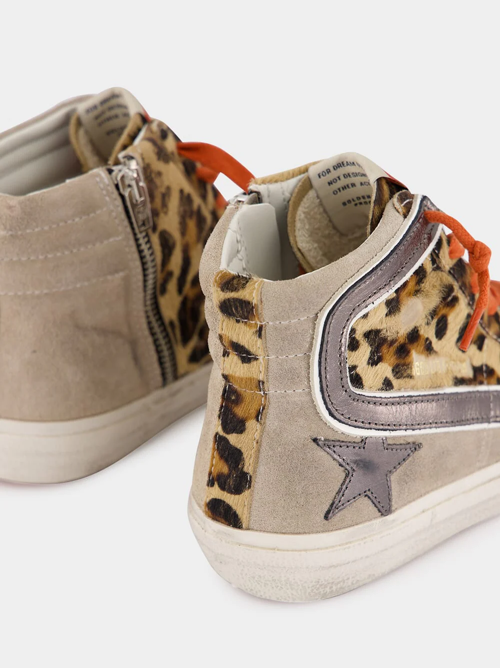 Leopard Print Slide Sneakers with Orange Laces - Image 6