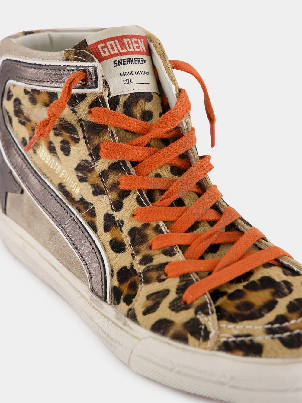 Leopard Print Slide Sneakers with Orange Laces - Image 7