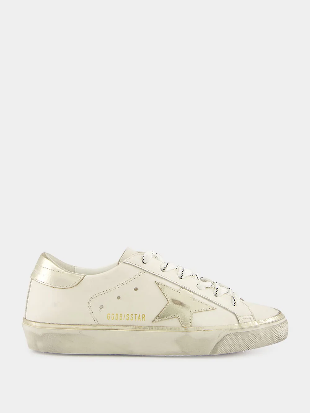 Optic White and Platinum Glitter Edge Superstar Sneakers