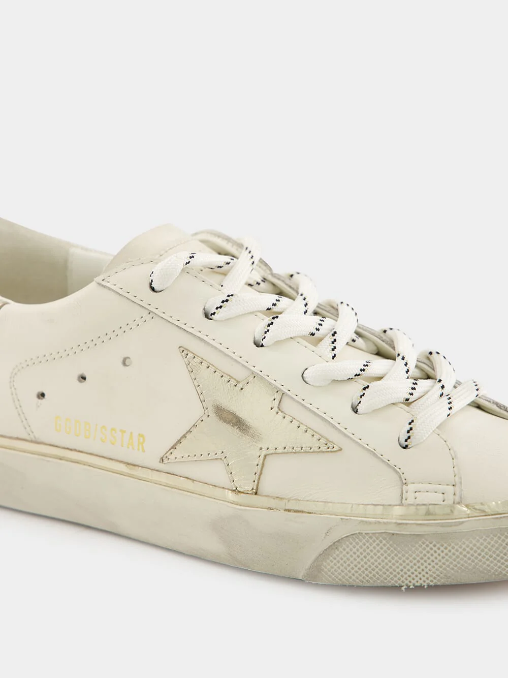 Optic White and Platinum Glitter Edge Superstar Sneakers - Image 6