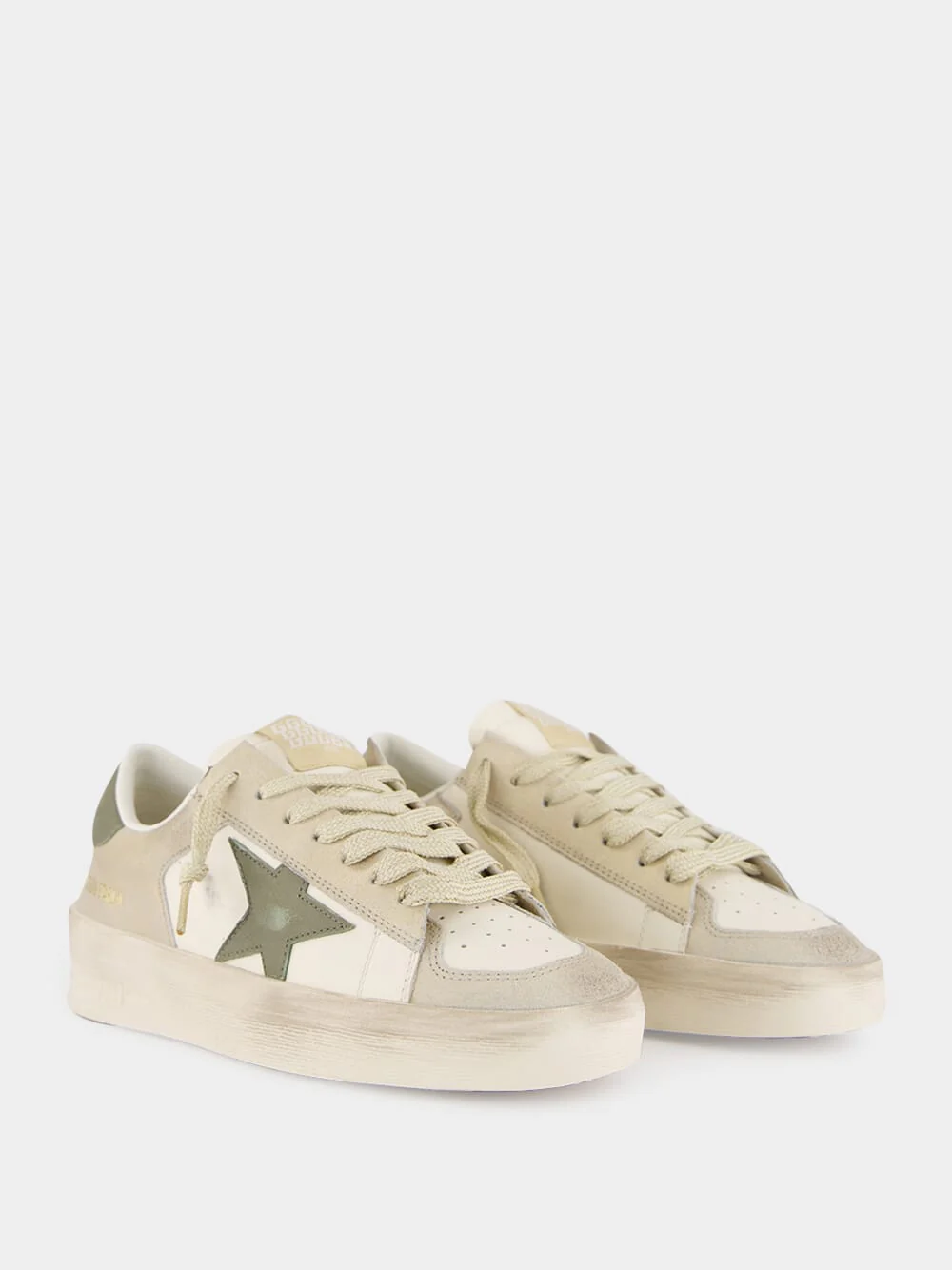 Panna and Military Green Stardan Leather Sneakers - Image 3