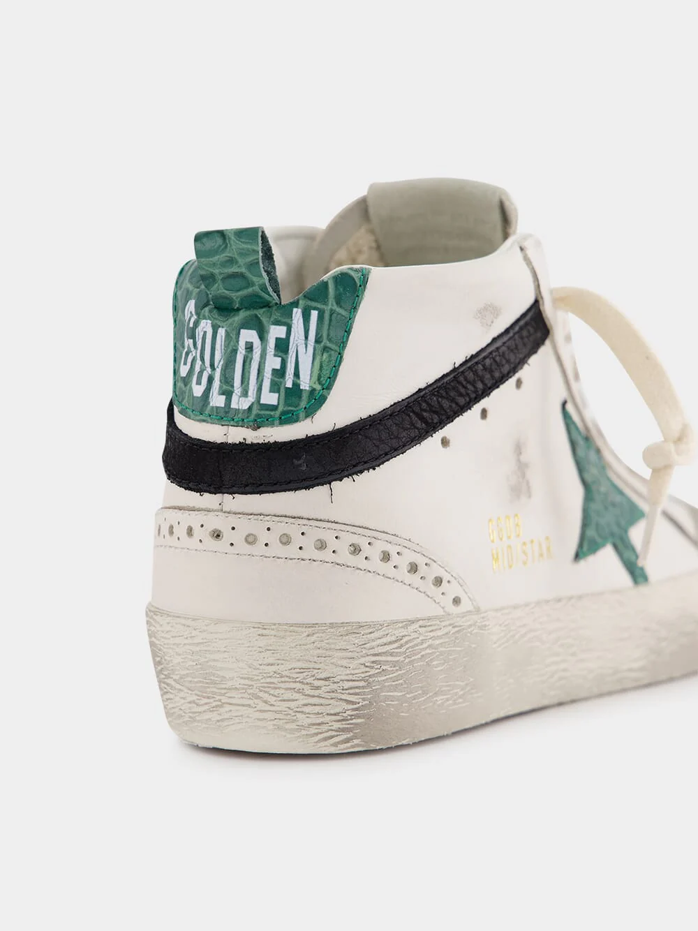 White and Green Mid Star Sneakers With Croc-Embossed Star - Image 6
