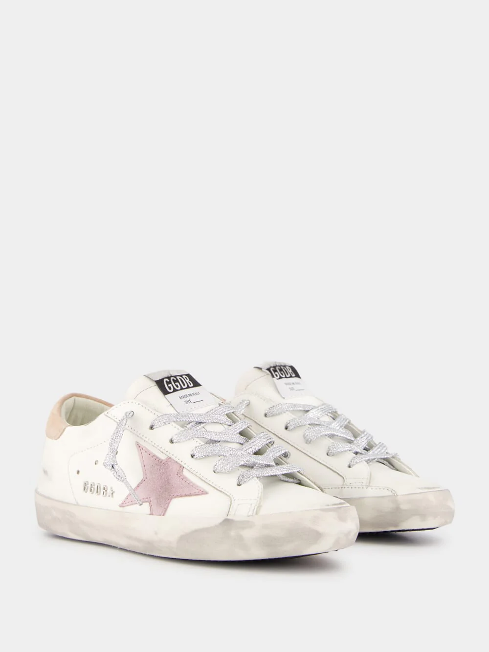 White Antique Pink Super-Star Sneakers With Metal Lettering - Image 3
