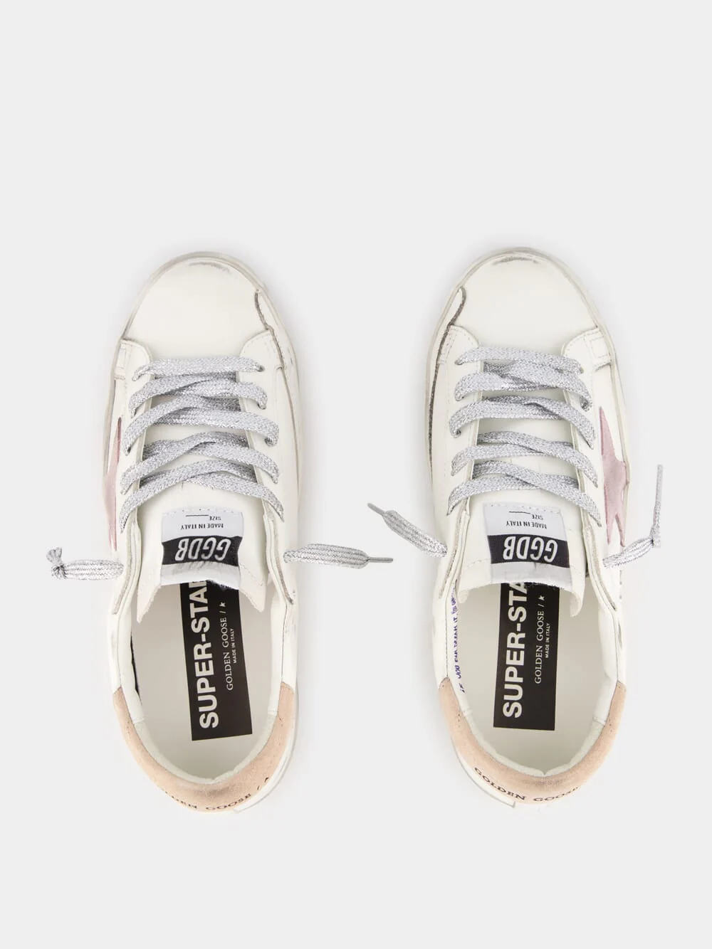 White Antique Pink Super-Star Sneakers With Metal Lettering - Image 4