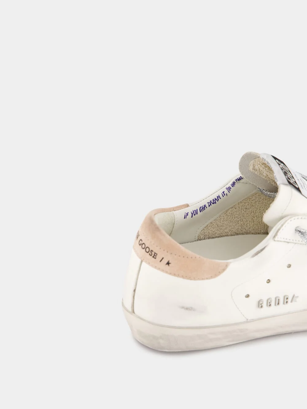White Antique Pink Super-Star Sneakers With Metal Lettering - Image 6