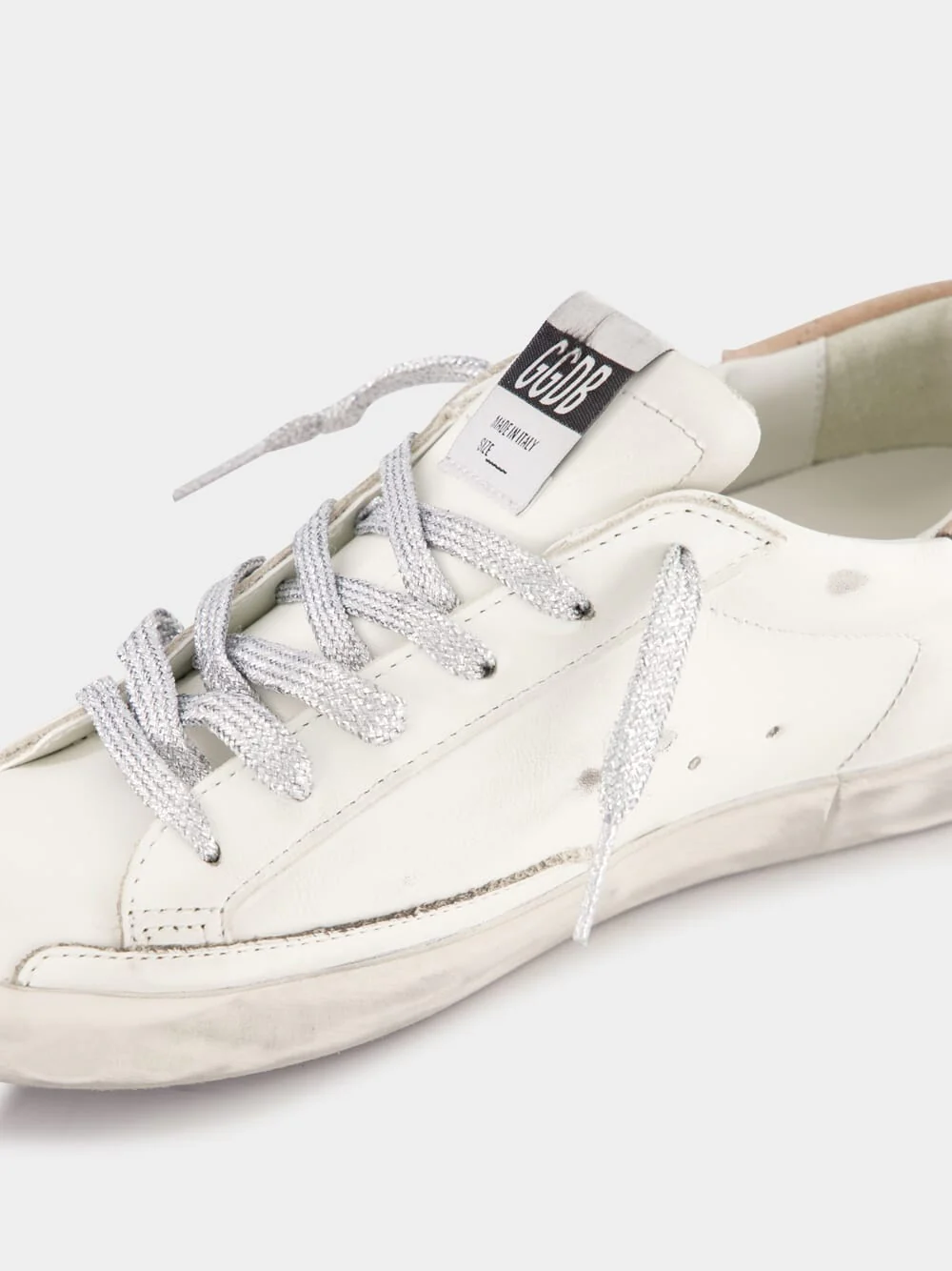 White Antique Pink Super-Star Sneakers With Metal Lettering - Image 7