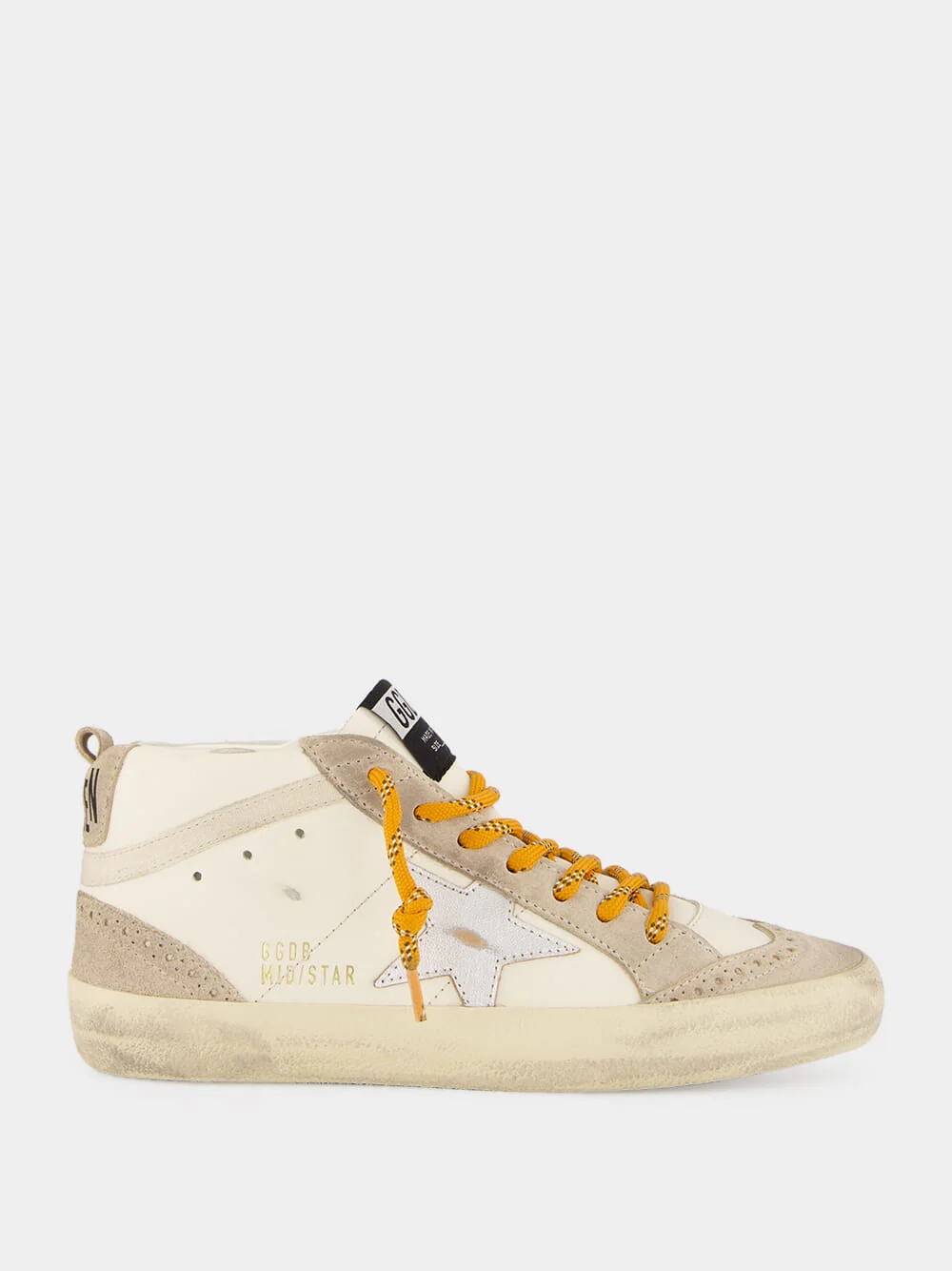 Beige and Silver Mid Star Sneakers