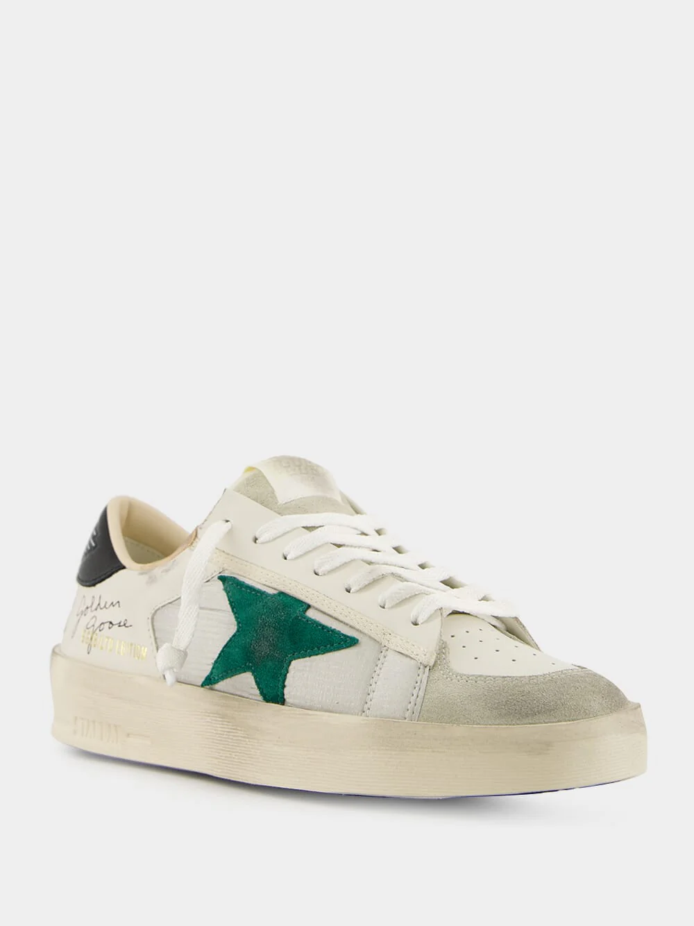 White and Green Nylon Star Sneakers with Leather Heel - Image 2