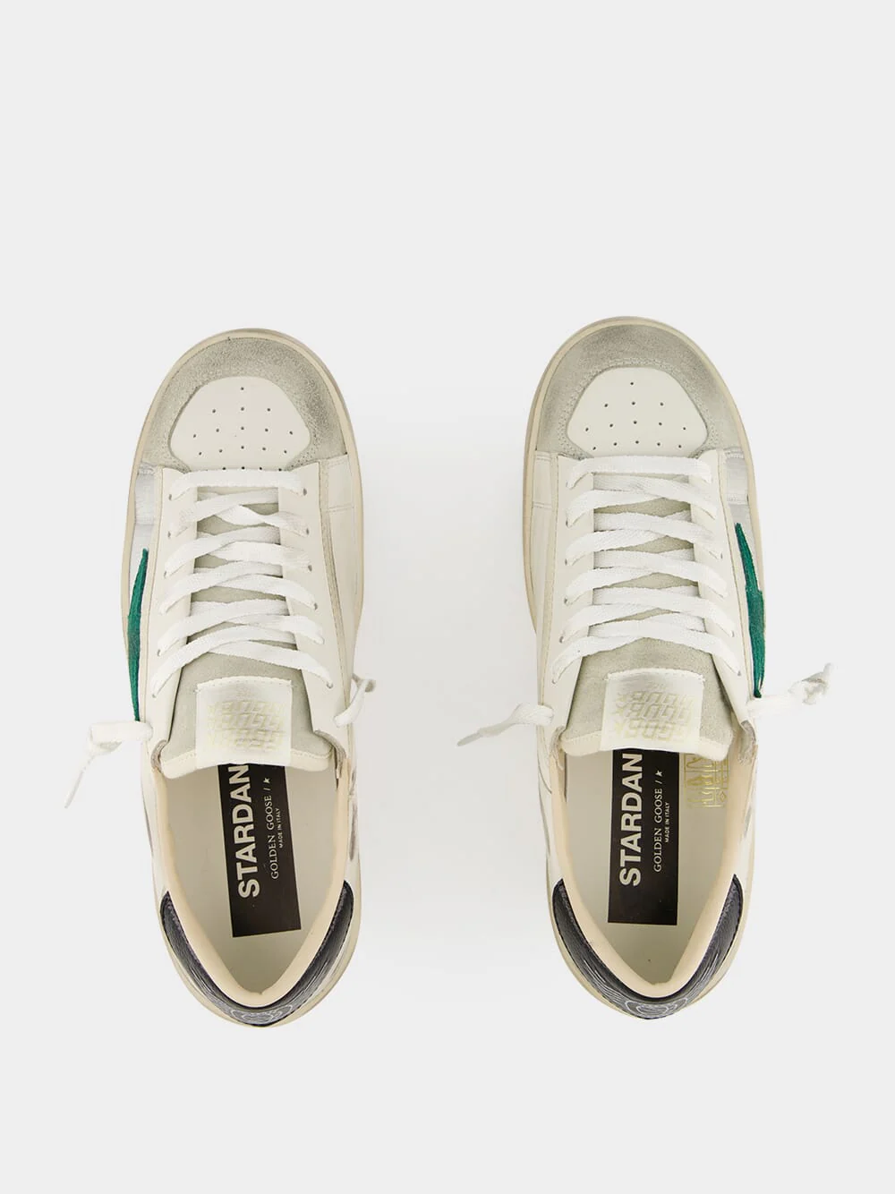 White and Green Nylon Star Sneakers with Leather Heel - Image 4