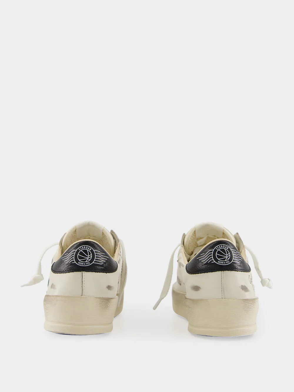 White and Green Nylon Star Sneakers with Leather Heel - Image 5
