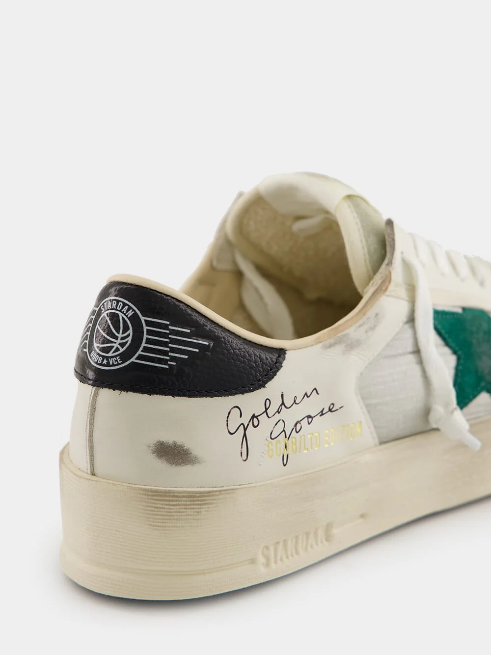White and Green Nylon Star Sneakers with Leather Heel - Image 6