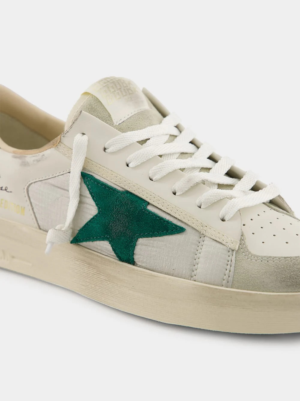 White and Green Nylon Star Sneakers with Leather Heel - Image 7