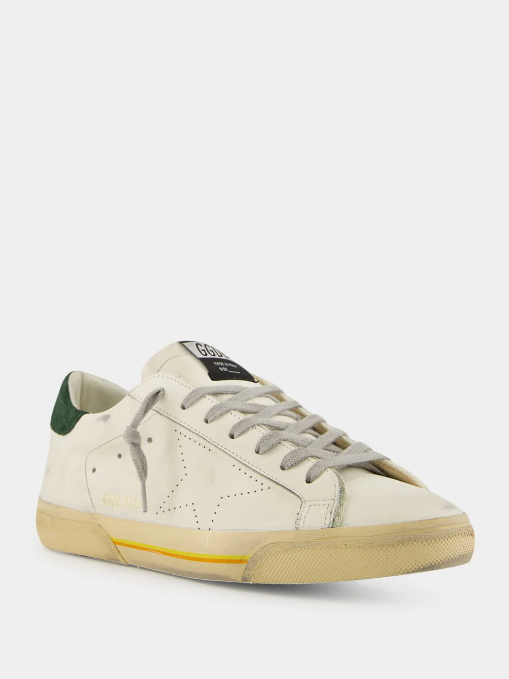 White Superstar Sneakers with Green Suede Heel - Image 2