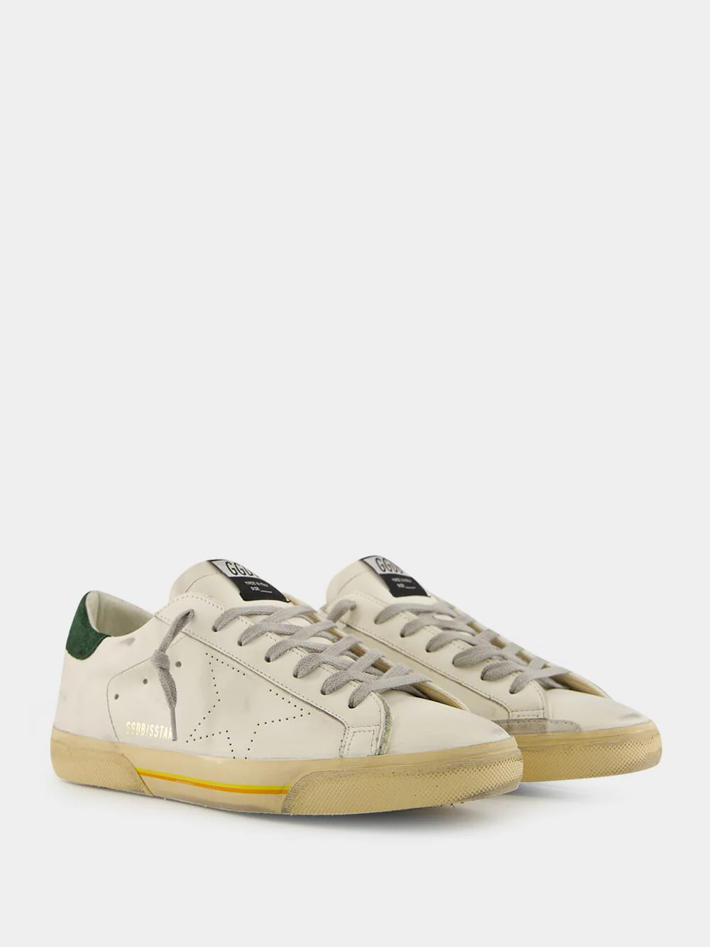 White Superstar Sneakers with Green Suede Heel - Image 3
