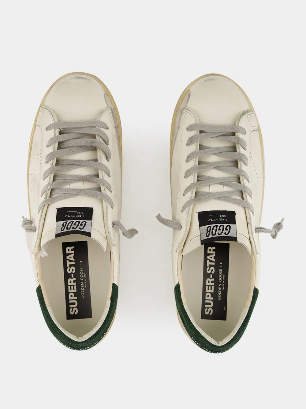 White Superstar Sneakers with Green Suede Heel - Image 4