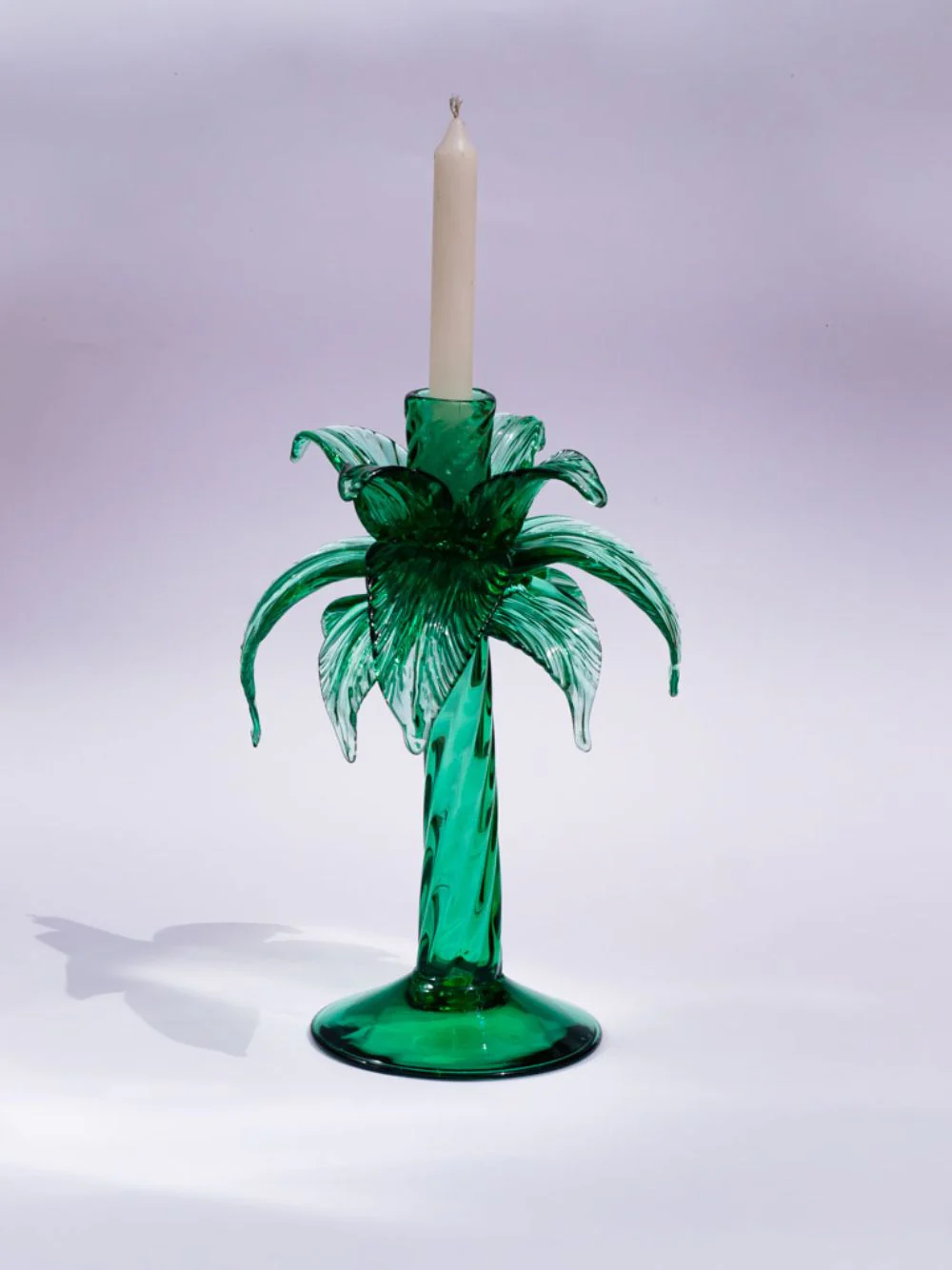 Green Palm Tree Glass Candelabra