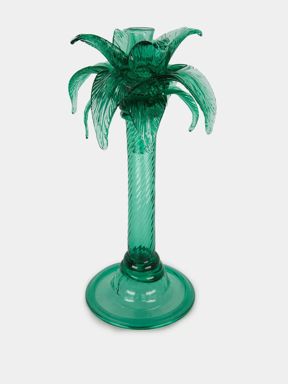 Green Palm Tree Glass Candelabra