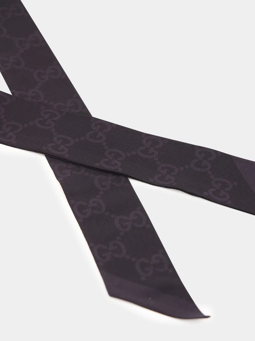 Black GG Print Silk Neck Bow - Image 4