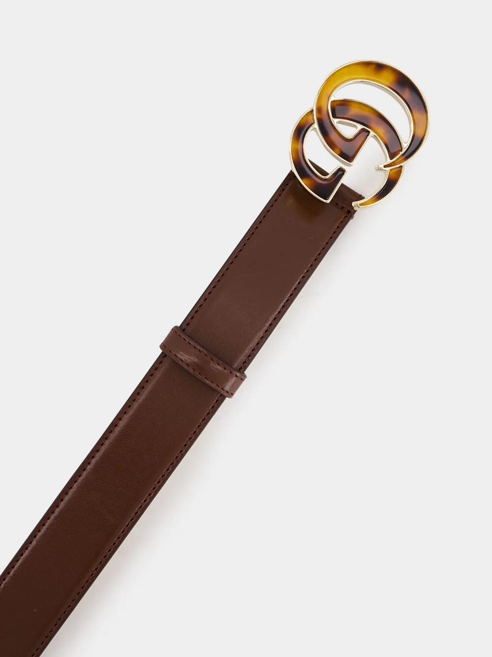 Brown GG Marmont Leather Belt with Tortoiseshell Plexiglas Hardware - Image 2