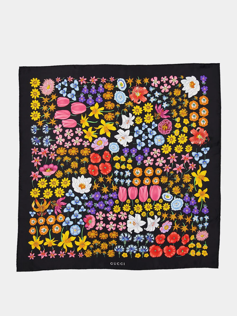 Floral Black Silk Twill Carré