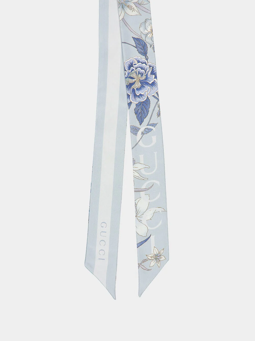 Light Blue Printed Silk Neck Bow - Image 2